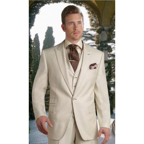 Tayion Collection Solid Cream With Brown Hand-Pick Stitching Suit 029